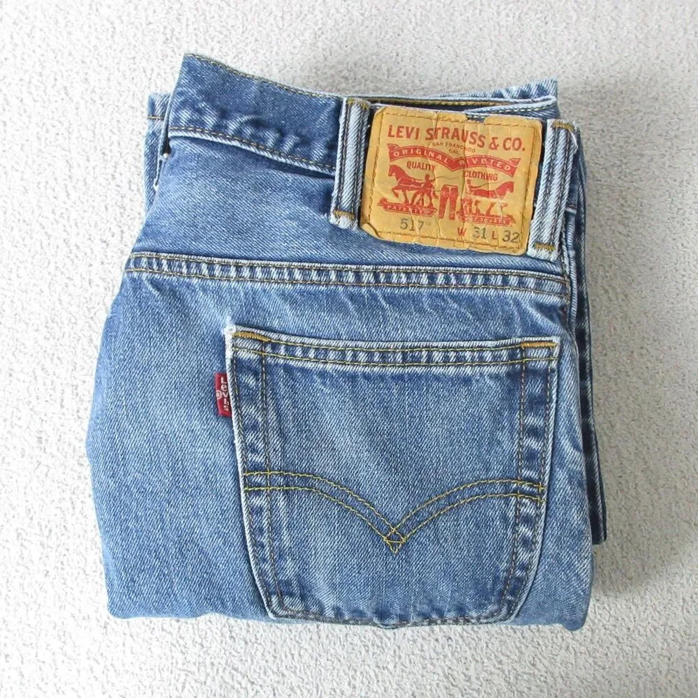 Levis 517 Jeans Mens 31x32 Bootcut Relaxed Fit Blue Distressed Denim
